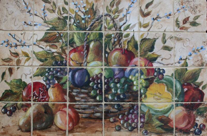 Art Mural Tumbled Marble Fruits Backsplash Tile #117 